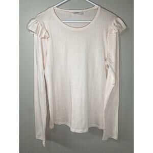 FRAME Denim Top Light Pink Ruffle Shoulder Crew‎ Neck Long Sleeve Tee Casual